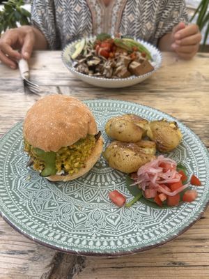 Homemade burger   at Nude Cafe in Ibiza