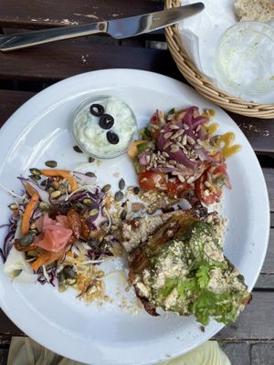 Amazing lasagna with home-made taziki sauce, textures, freshness, tastes!! at Atlas Bar in Copenhagen