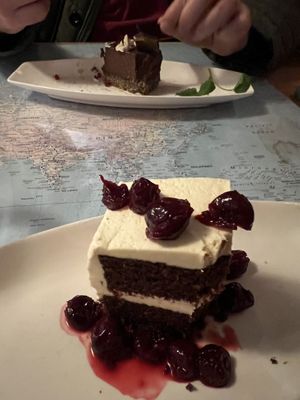 Raw chocolate cake and chocolate sponge cake  at Atlas Bar in Copenhagen