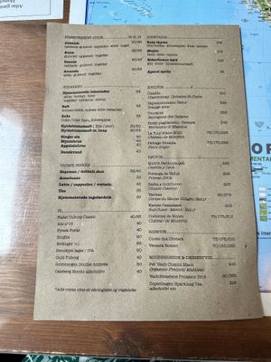 Menu card drinks  at Atlas Bar in Copenhagen