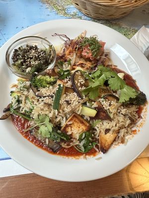 Manilla fried rice with tofu  at Atlas Bar in Copenhagen