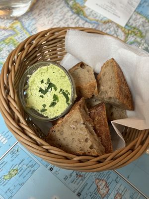(really good) bread with some basil garlic butterr  at Atlas Bar in Copenhagen