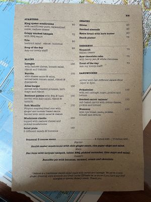 the menu (feb 2024)  at Atlas Bar in Copenhagen