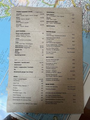 the menu (feb 2024)  at Atlas Bar in Copenhagen