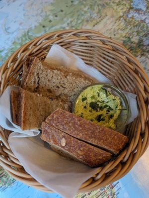 starter: bread + herbal 'butter' at Atlas Bar in Copenhagen