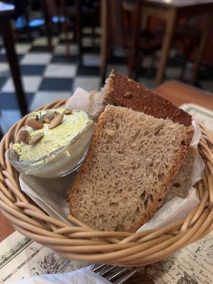 Bread and basil creamm  at Atlas Bar in Copenhagen