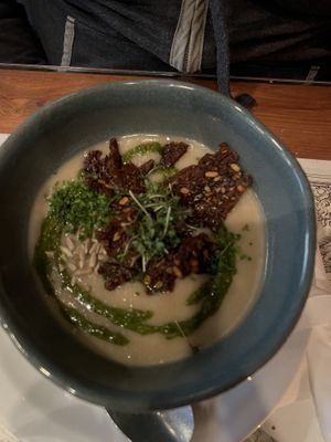 Jerusalem artichokes soupp  at Atlas Bar in Copenhagen