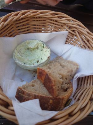 Bread with some delicious goo at Atlas Bar in Copenhagen