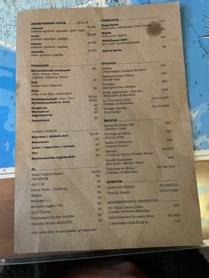 Menu card  at Atlas Bar in Copenhagen
