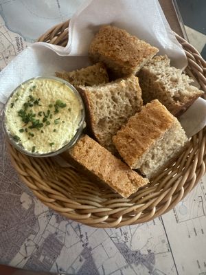 Bread and herb vegan butter  at Atlas Bar in Copenhagen