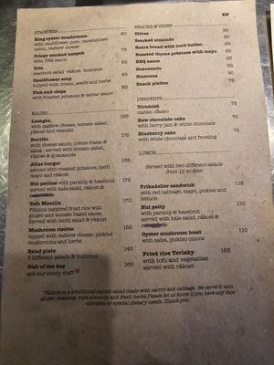 Menu at Atlas Bar in Copenhagen