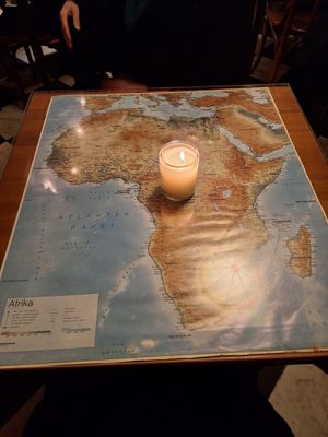 Maps on all the tables at Atlas Bar in Copenhagen