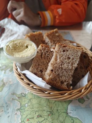Bread with herb butter. at Atlas Bar in Copenhagen