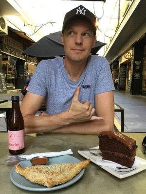 Happy omni eating vegan  at The Organic Food and Wine Deli in Melbourne