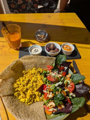 Crepes with scrambled tofu at Gaia Loja Restaurante in Rogil