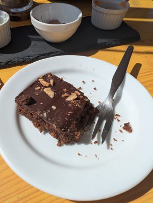 Chocolate brownie at Gaia Loja Restaurante in Rogil