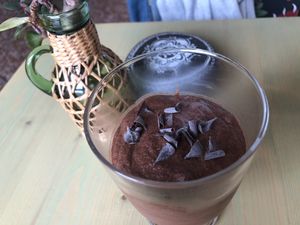 Chocolate mousse made with cacao and aquafaba! at Gaia Loja Restaurante in Rogil