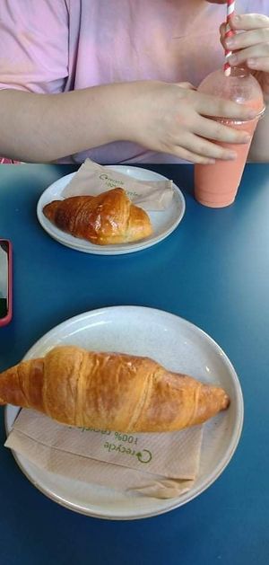 Vegan apricot and plain croissants with a juice at Ginger & Mint in North London