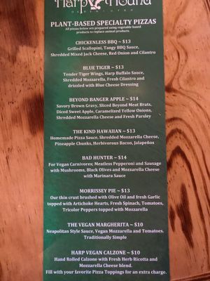 H&H Vegan Pizza Menu at Harp and Hound in Ogden