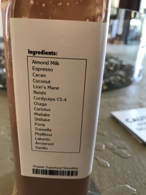 Variety of medicinal shroomie ingredients in this Shake.  at Lifehouse Tonics in West Los Angeles