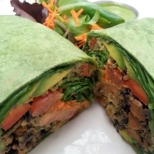 Chicken-free Pesto Wrap at Fudenjuce in Nevada City