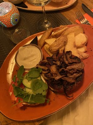 Dukes vegan impossible burger   at Duke Restaurant in Mallorca