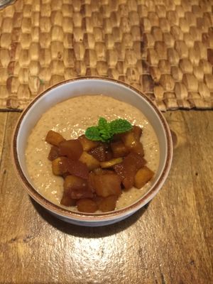 suuuuper tasty chia almond pudding with apples at Duke Restaurant in Mallorca