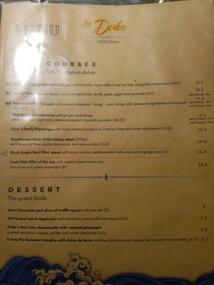 Mains - vegan and can be made vegan options available at Duke Restaurant in Mallorca