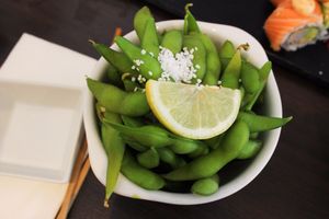 Edamame beans. These are super good! at Western Sushi in Ringsted