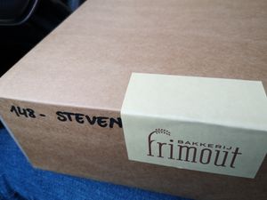 Box when ordered online for pick-up at Bakery Frimout in Ghent