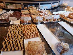 Selection of vegan goodies in counter at Bakery Frimout in Ghent