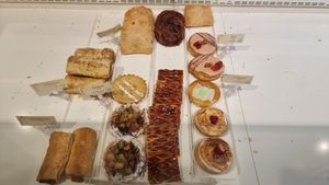 Vegan pastry seperate in counter at Bakery Frimout in Ghent