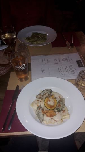 Pumpkin ravioli with sage at Soul Kitchen in Genoa