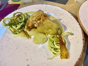 Stuffed squash blossom with vegan cheese  at Soul Kitchen in Genoa