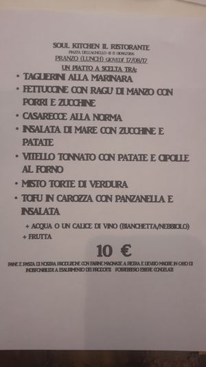 Menu at Soul Kitchen in Genoa