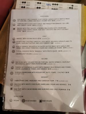 Menue at Soul Kitchen in Genoa