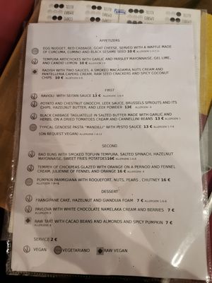 Menue at Soul Kitchen in Genoa