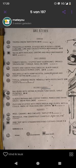 Menu July 2025 at Soul Kitchen in Genoa