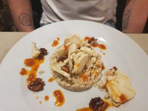 Fab raw  spicy walnut cauliflower starter at Soul Kitchen in Genoa