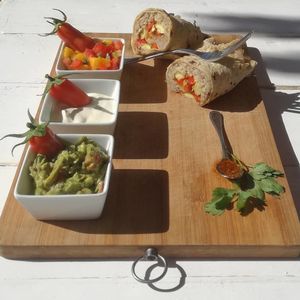 Burritos, guacamole, mango salsa, Apr cream tasty Mexican food ... at Marine Garden Camp in Dahab