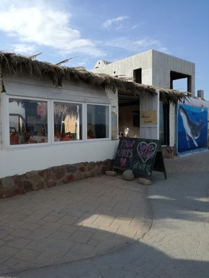 On your left our chilled restaurant, on the right the stunning Red Sea and our beach area. at Marine Garden Camp in Dahab