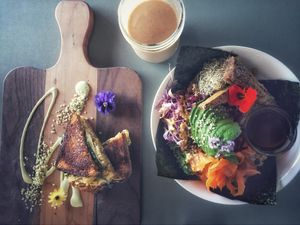 Edible flowers made a nice touch to both these ! at Realm Food Co in Parksville