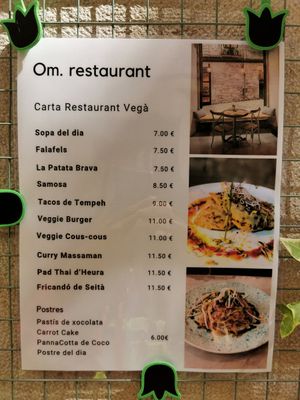 Menu at Om in Girona