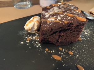 Chocolate cake (the best!) at Om in Girona