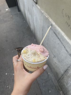 Almond/orange and peach flavor  at Natura Gelato in Trieste