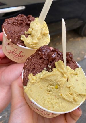 vegan chocolate and pistachios ice cream  at Natura Gelato in Trieste