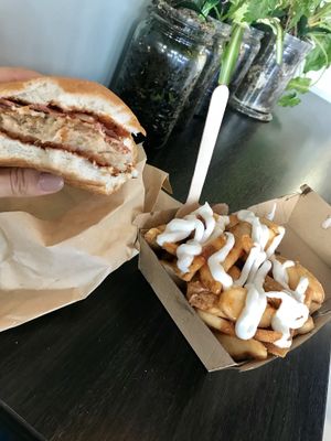 Parma burger with chunky fries and Malaysian sauce   at Lord of the Fries - St Kevins Arcade in Auckland