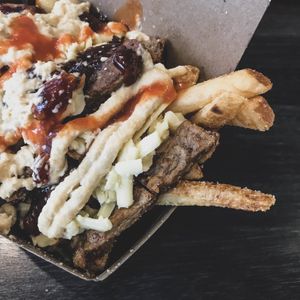 HSP Chips ? Garlic Hummus, Sriracha, BBQ Sauce, Cheese, Soy Strips & Chips at Lord of the Fries - St Kevins Arcade in Auckland