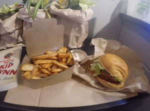 Limited vegan edition burger with medium fries and Parisian Aioli sauce. at Lord of the Fries - St Kevins Arcade in Auckland