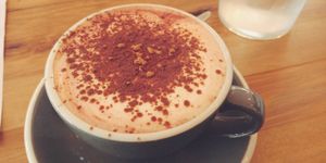 Red velvet latte at The Midnight Baker in Auckland